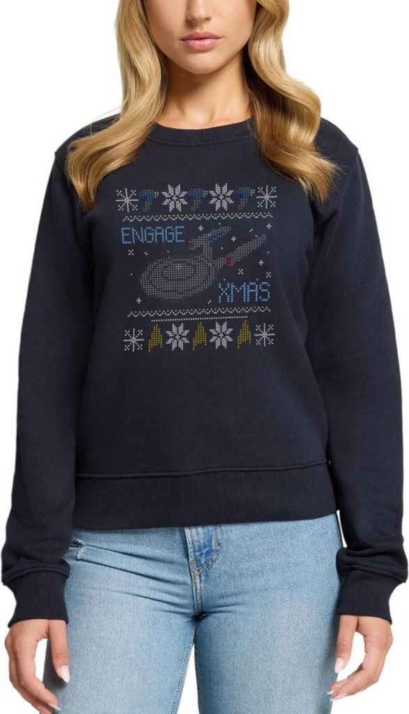 Spreadshirt Star Trek Discovery Ugly X-Mas Engage Damen Premium Pullover, XS, Navy