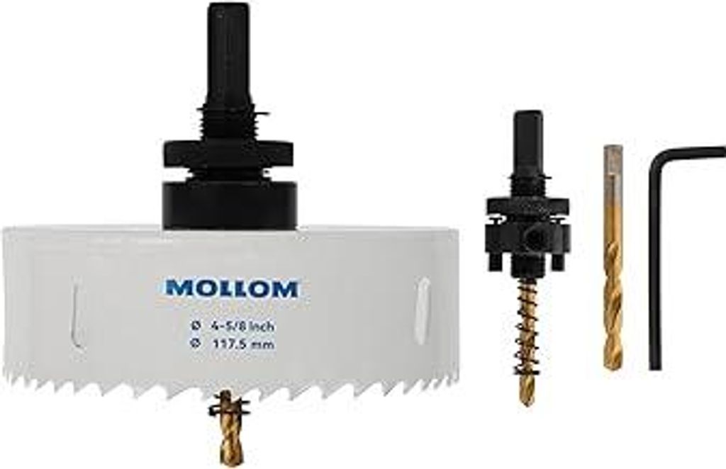 Mollom (117.5mm | 4-5/8) HSS M42 mit 8% Kobalt Bi-Metall-Lochsäge mit 2 Zentrierbohrern & Aufnahme, glatter Schnitt für PVC, Trockenbau, Holz, Ku...