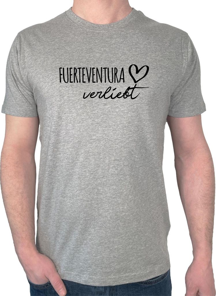 Huuraa Herren T-Shirt Fuerteventura verliebt S Sport Grey Bio Baumwolle Fairtrade Herrenshirt Geschenkidee
