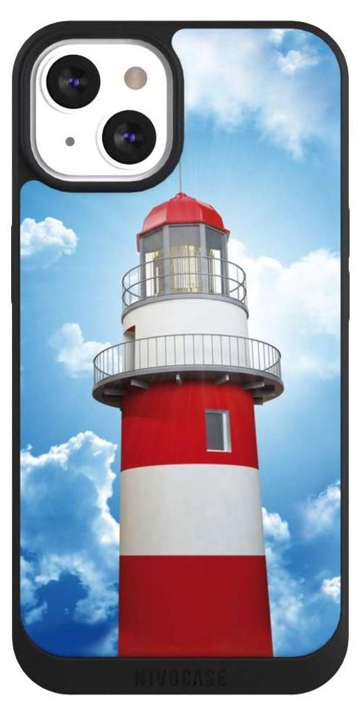 NIVOCASE Handyhülle für Apple iPhone 13 Hülle NIVOpure Case Schwarz Himmel Leuchtturm Wolke