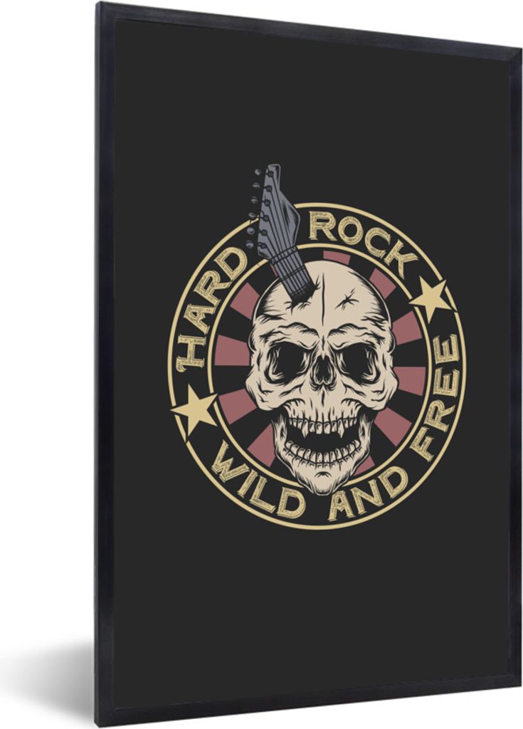 MuchoWow MuchoWow Gerahmtes Poster Totenkopf - Gitarre - Vintage 60x90 cm - Poster mit zchwarzem Bilderrahmen - Kunst