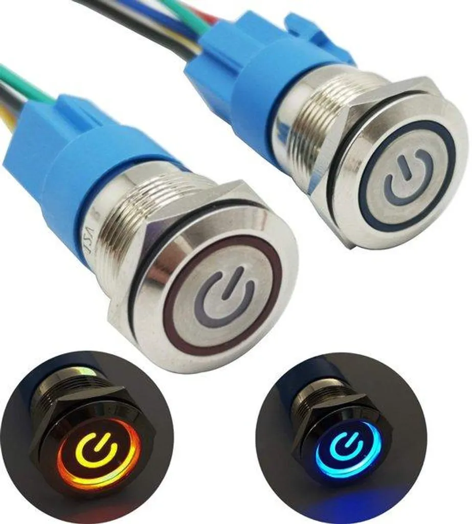 Bouton Poussoir LED 12V pour Tableau de Bord Bateau et Auto Inox