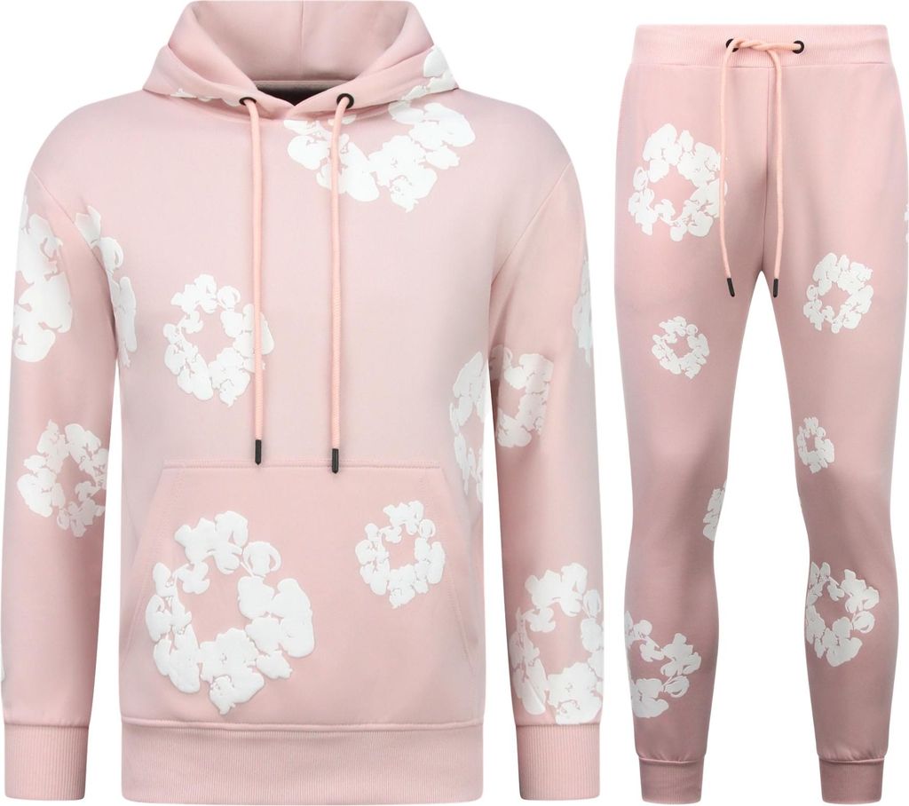 Dick Gewebter Trainingsanzug Mit Allover Blumuster Bluanzug - XXL