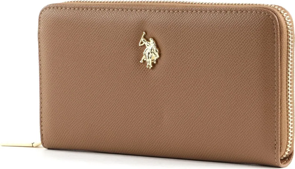 U.S. Polo Assn. Jones Zip Around Portafoglio Camel Marrone Ecopelle