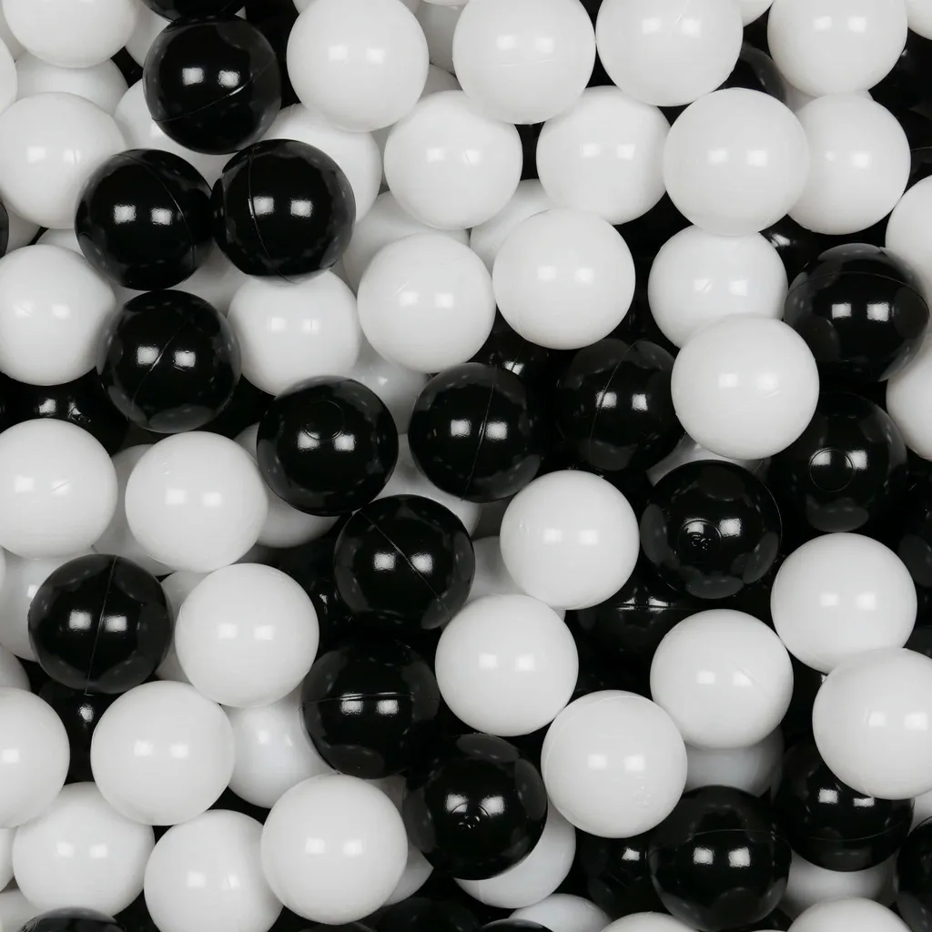 Set 50 Palline Gioco ø7cm in Plastica Morbida - Bianco e Nero Design