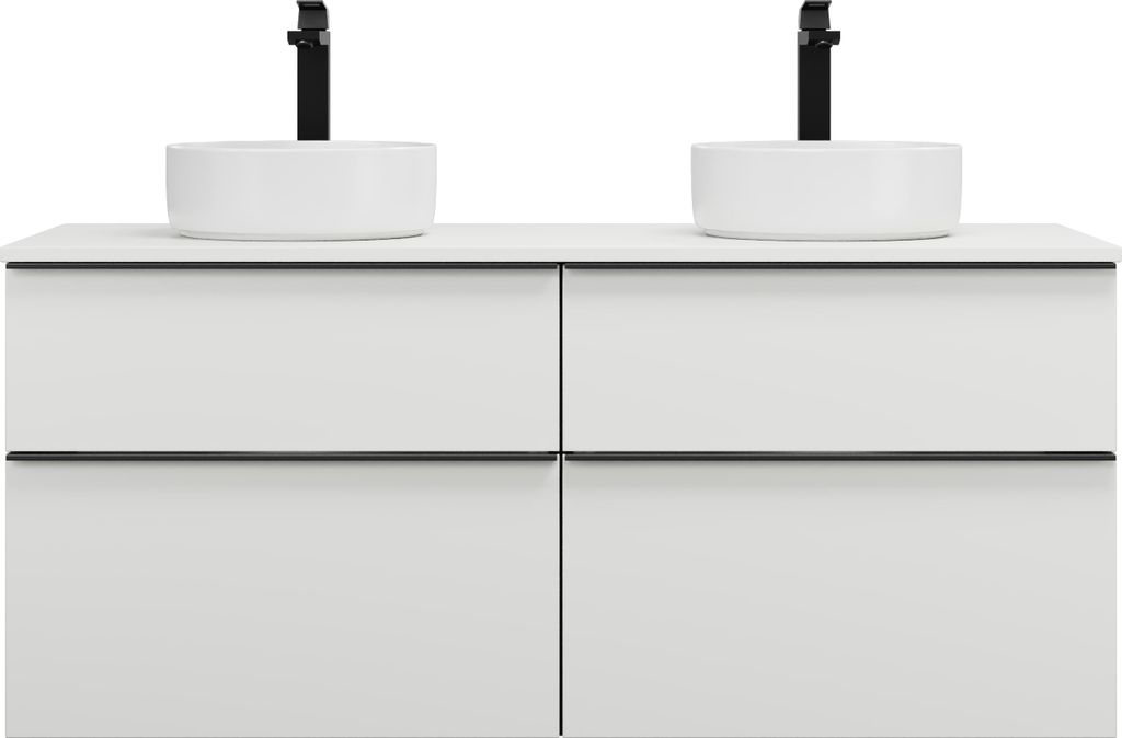 burgbad Eqio Keramik-Aufsatzwaschtische rund, inklusive Waschtischunterschrank mit 4 Schubladen, Breite 1400mm, SGUO140F6582C0001G0252