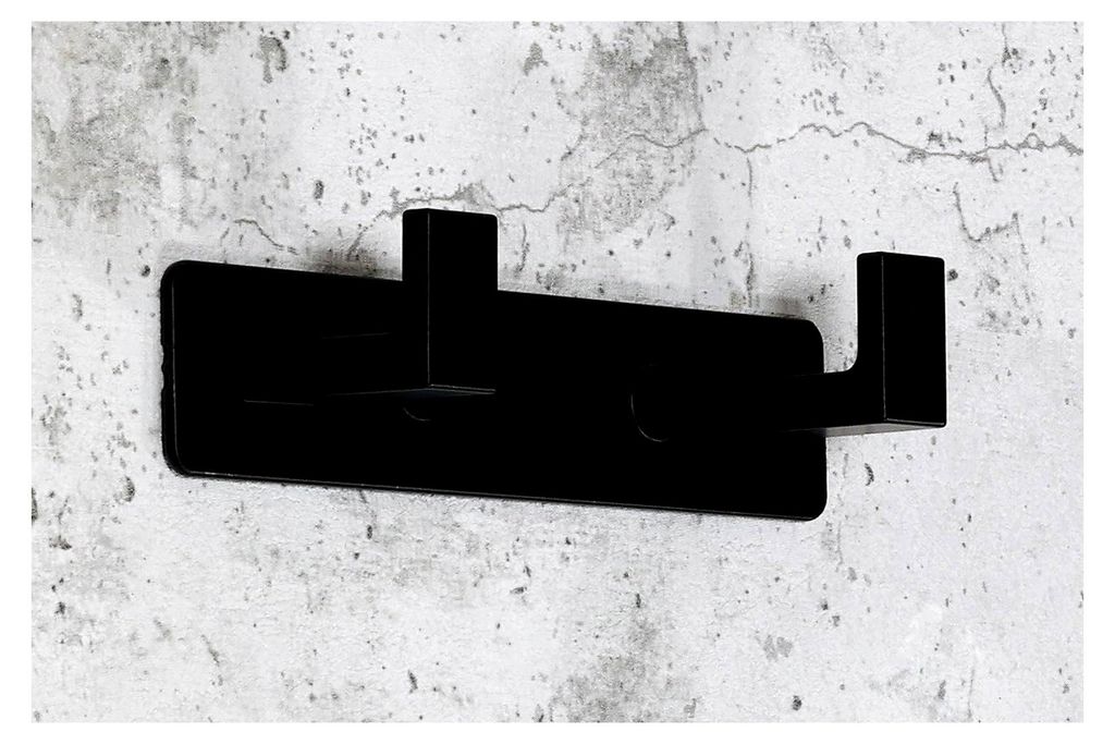 Wandhaken 14cm schwarz mit 2 Haken für Garderobe