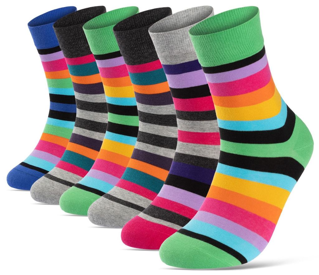 6 oder 12 Paar Damen Socken Ringel Bunt Baumwolle Produktbild 