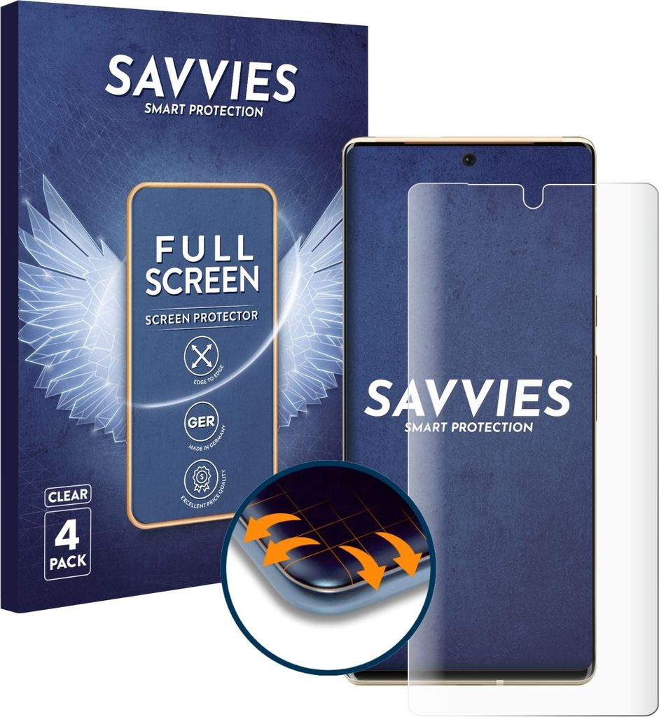 4x Savvies Fullscreen Schutzfolie für Google Pixel 6 Pro Displayschutz Folie Fullcover Klar Transparent
