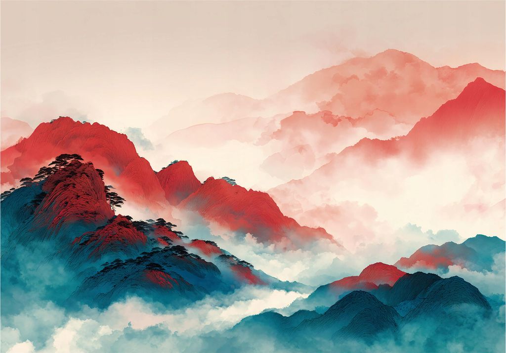 Fototapete Gebirge Natur Landschaft - 400x280 cm - Vliestapete Wohnzimmer Schlafzimmer - Vinyl Fototapete Orange - 16319VX8