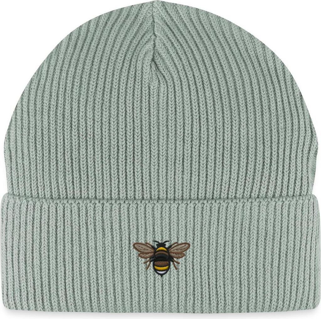 Spreadshirt Stickmotiv Hummel Lustiges Tier Design Fisherman Beanie Bio Mütze, One size, Helles Graugrün
