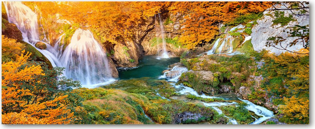 Tulup Leinwandbild - 125x50 cm - Wandkunst - Drucke auf Leinwand - Leinwanddruck - Landschaften - Orange - Wasserfall Herbst