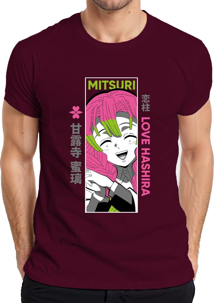Mitsuri Love Hashira Demon Slayer Anime Geschenk Otaku kawaii Herren T-Shirt, Burgundy, XL