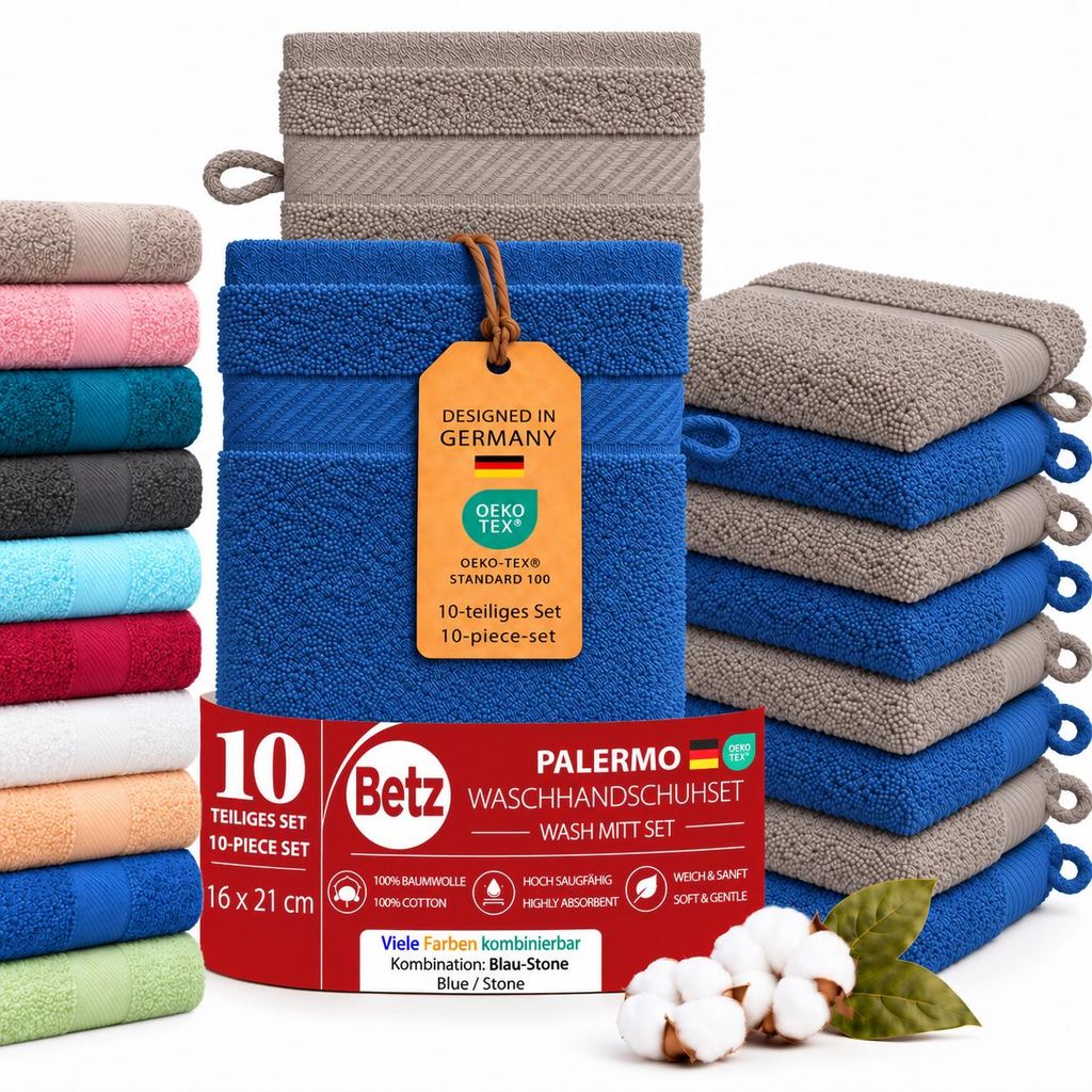 Betz 10 Stück Waschhandschuhe 16x21 cm PALERMO 100% Produktbild 