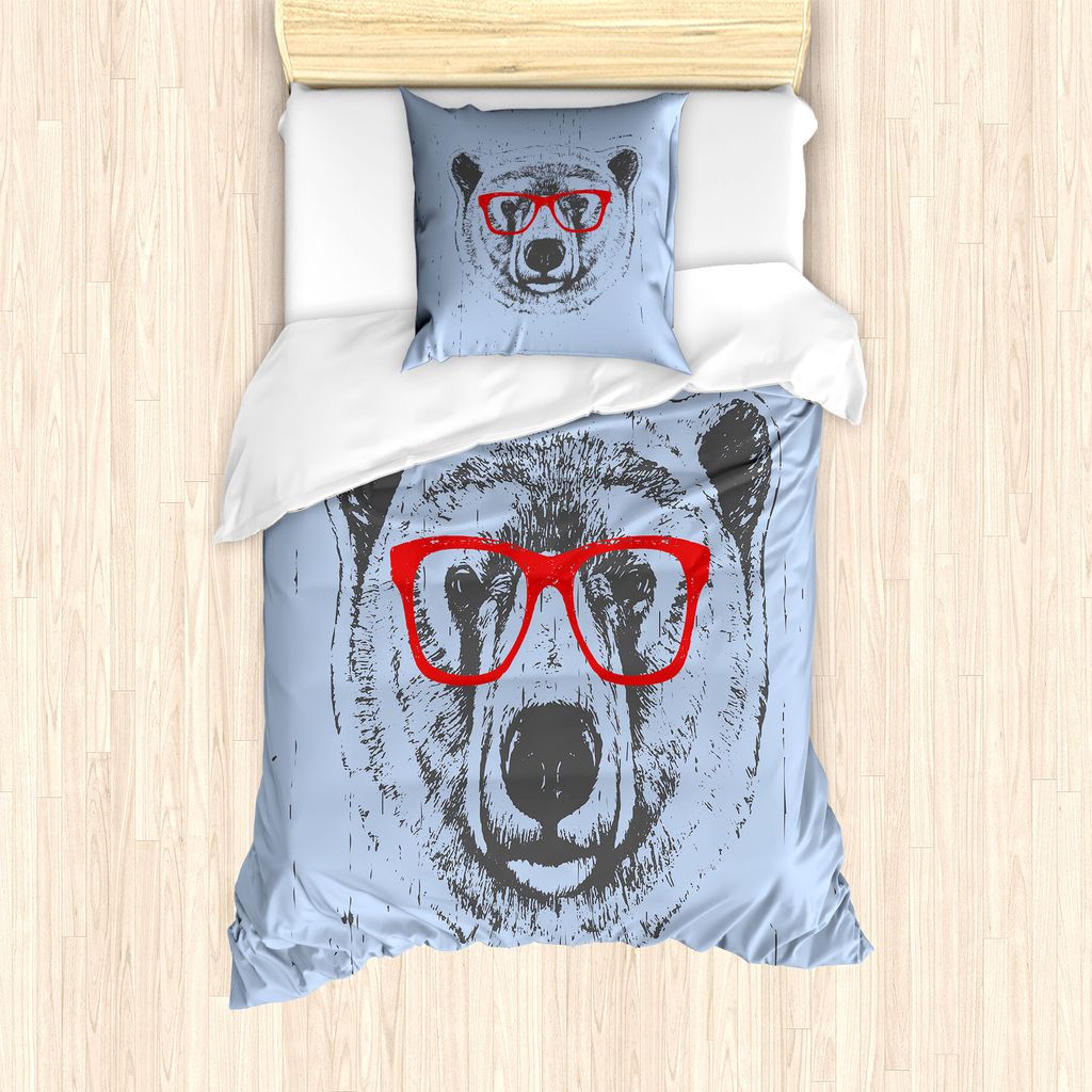 ABAKUHAUS Hipster Bettbezug Set für Einzelbetten, Skurril Grunge Eisbär, Milbensicher Allergiker geeignet mit Kissenbezug, 135 cm x 200 cm - 80 x...