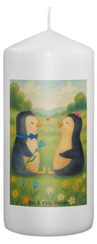Mr. & Mrs. Panda Kerze Pinguin Pärchen Design 15 x 7 cm - Weiß - Geschenk, Erinnerungskerze, Hochzeitstag, Liebesgeschenk, Verknallt, Bedruckte, ...