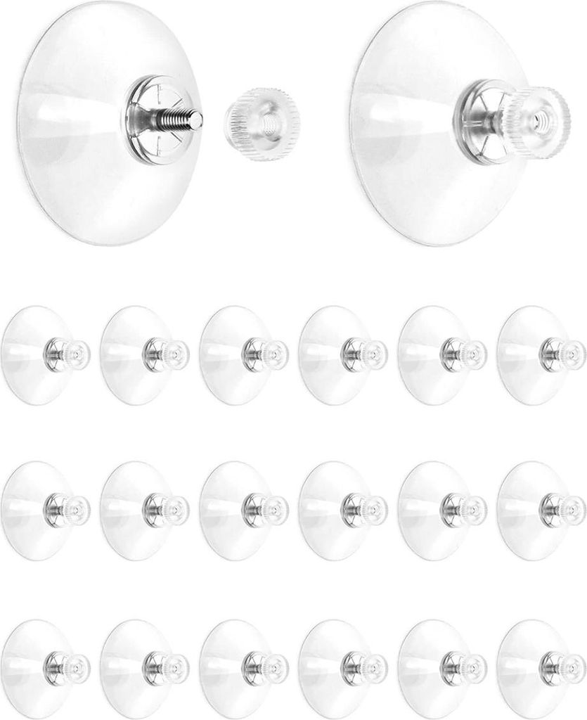 20 Stück Saugnapfhaken mit M4-Gewinde, Transparente PVC Saugnäpfe mit Mutter, 41 mm, Praktische Befestigungslösung für Glas und glatte Flächen