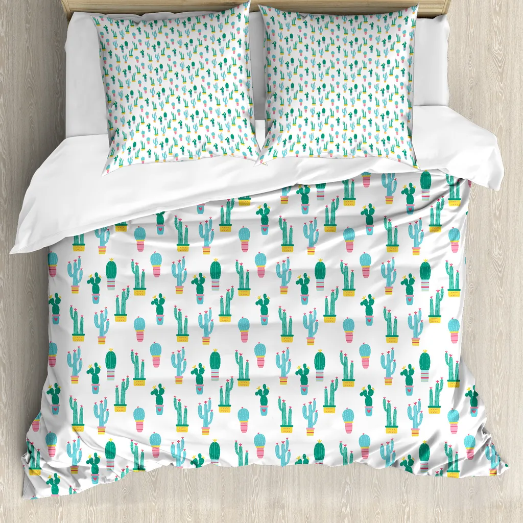 Parure de lit 1 personne motif cactus multicolore en microfibre douce