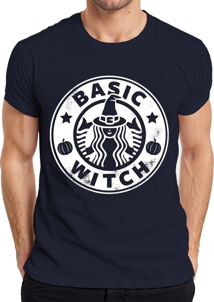 BASIC WITCH Halloween Hexe Kürbis Geschenk Damen Lustig Coole Herren T-Shirt, Navy, XL