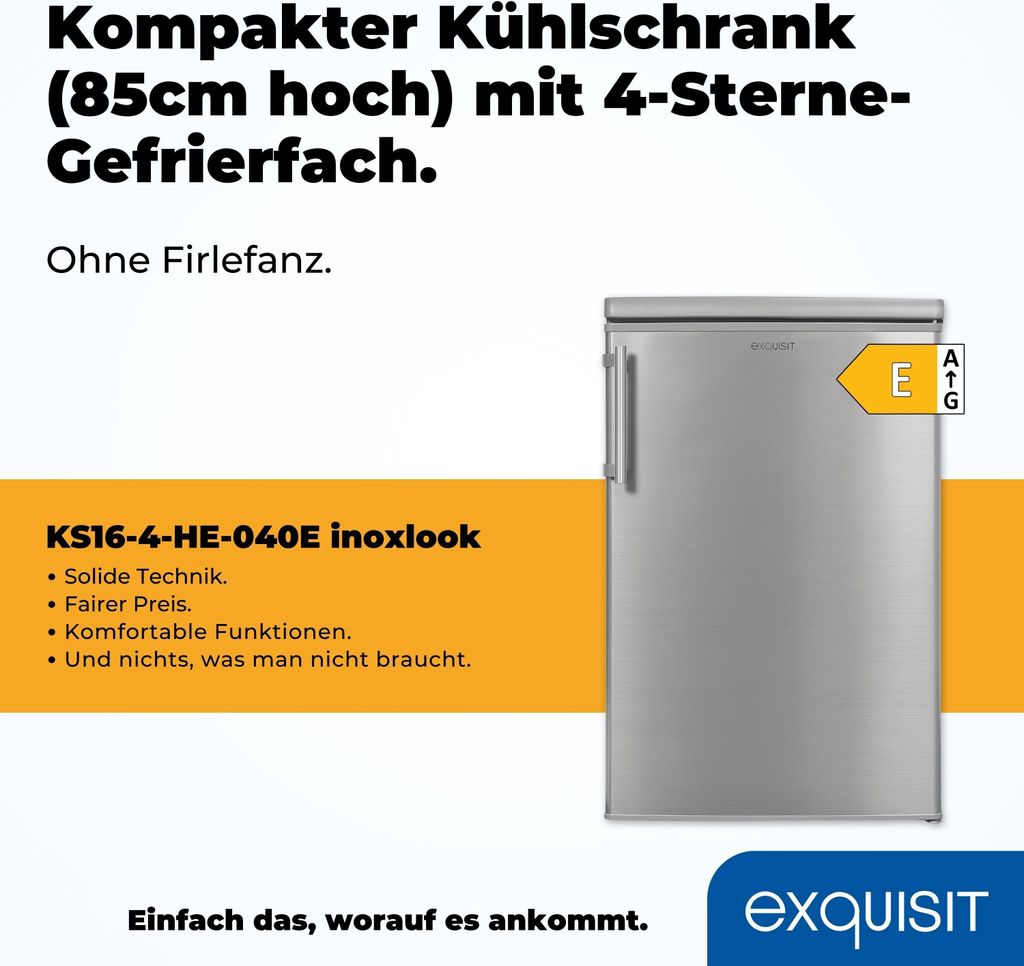 Exquisit Kühlschrank KS16-4-HE-040E inoxlook | Nutzinhalt: Produktbild 2