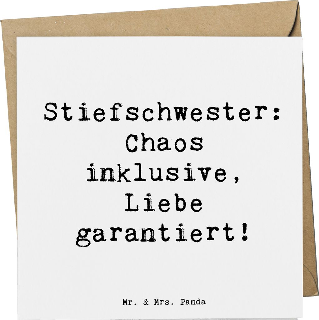 Mr. & Mrs. Panda Glückwunschkarte Spruch Stiefschwester Liebe - Weiß - Geschenk, Handgemacht, Lächeln, Grußkarte, persönliche Erinnerungen, fa...