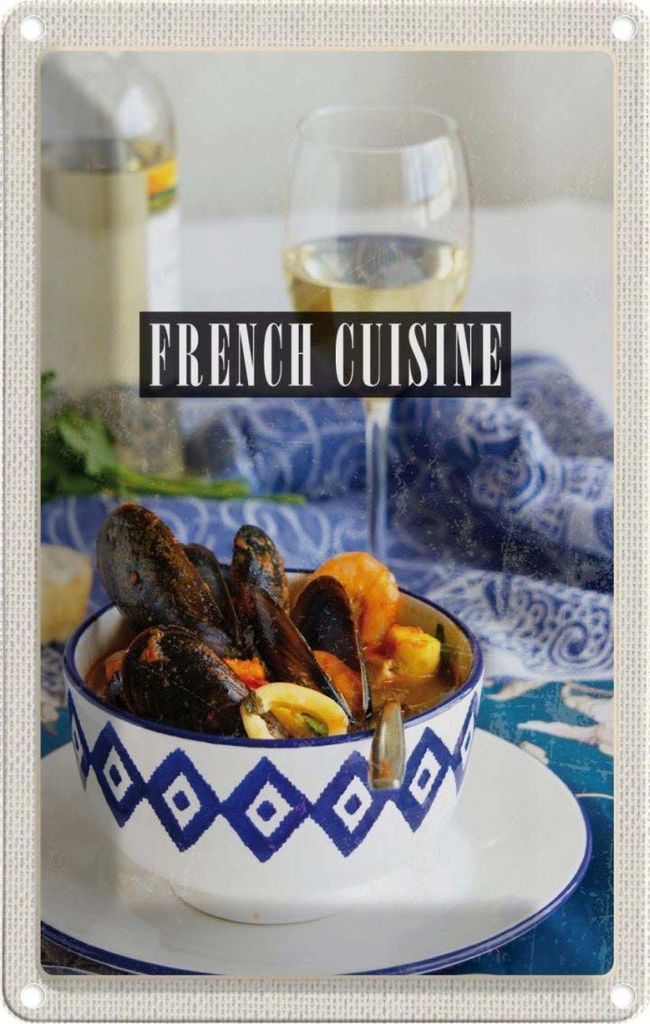 vianmo Blechschild 30x20 cm French Cuisine Meeresfrüchte Wein Bildmotiv Reisemotiv Abenteuer Reisen Urlaub