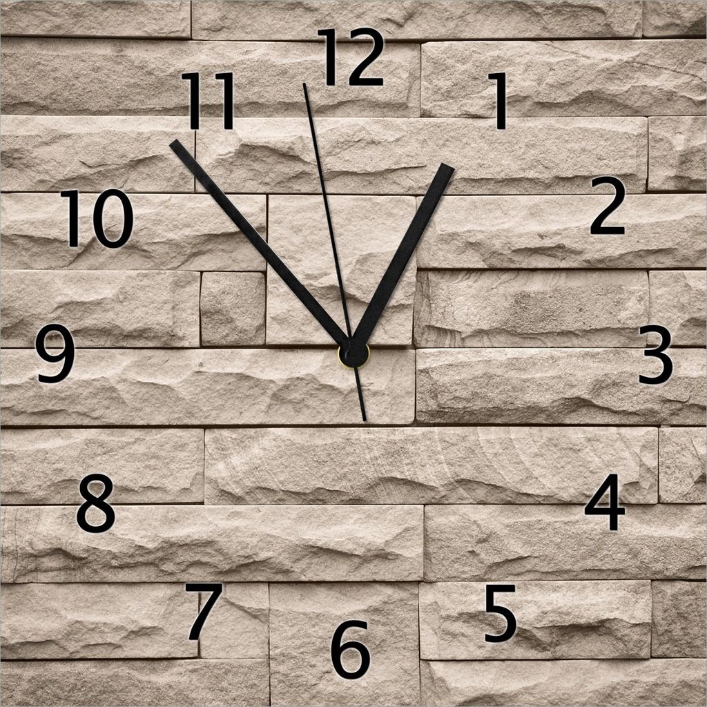 Wallario Design Wanduhr Steinwand grau-braun aus Echtglas, Größe 30 x 30 cm