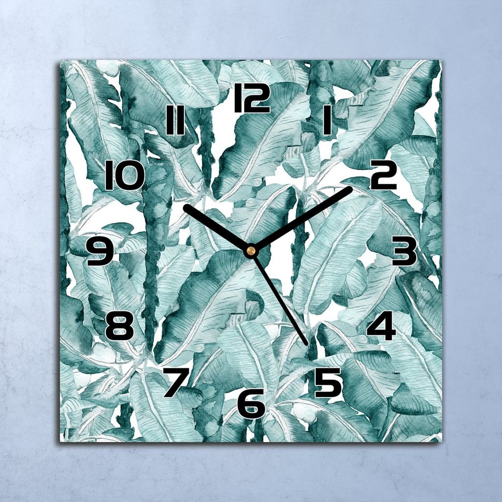 Wanduhr Echt-Glas-Küchenuhr Bananenblätter Quarz Lautlos 30x30 Deko Bilder