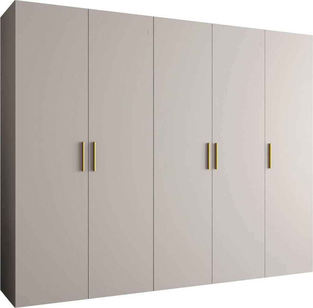 MEBLE KRYSPOL Schrank 250x202x52 cm mit Kleiderstange, 5xTür, BARI, Kaschmir, Griff Gold