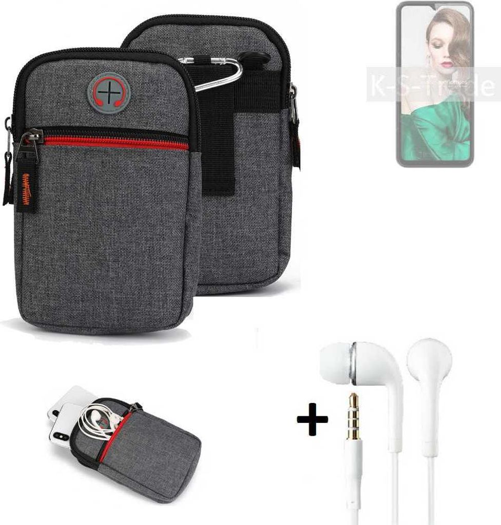 K-S-Trade Gürteltaasche + Kopfhörer kompatibel mit Oukitel C31 Handy Tasche Holster Schutz Hülle Handy Hülle grau Zusatzfächer 1x