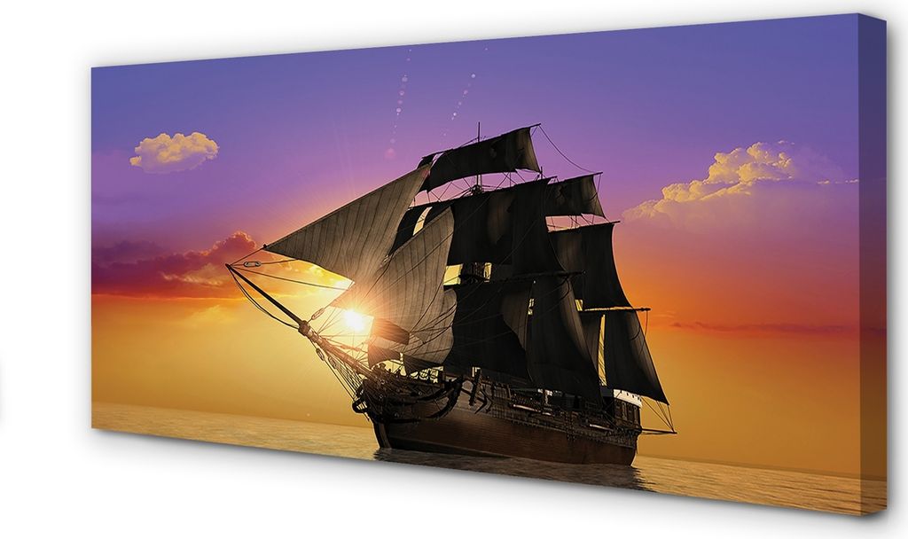 Leinwandbild 100x50 Wandkunst Bunter Himmel Schiff Meer