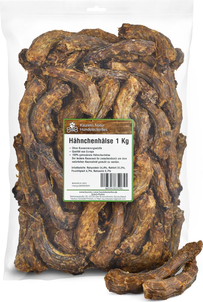 Getrocknete Hühnerhälse für Hunde, Kausnack ohne Zusätze Produktbild 