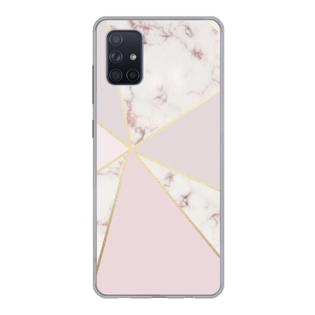 MuchoWow Handyhülle Schutzhülle Hülle für Samsung Galaxy A71 Marmor - Gold - Rosa Silikon Softcase Handy Hülle - Kartenbesitzer