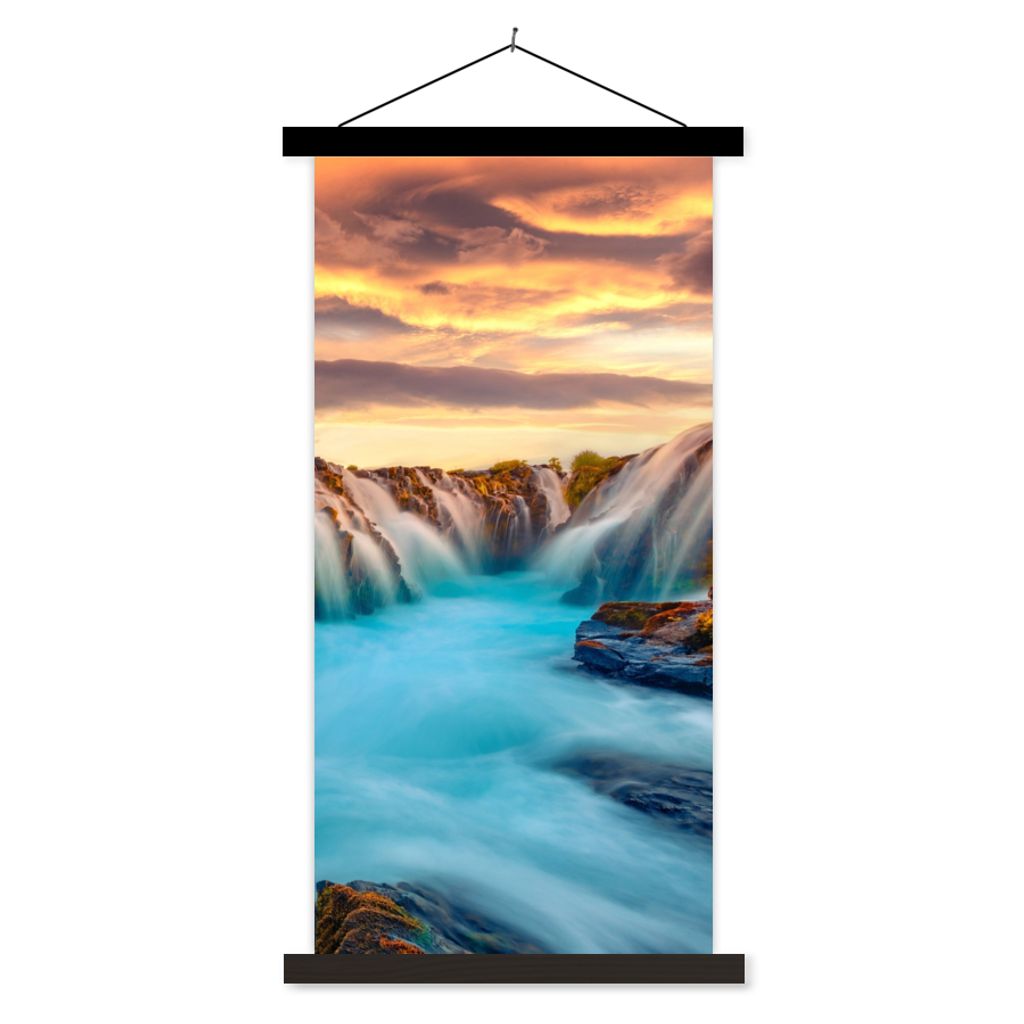 MuchoWow Textilposter Wasserfall - Landschaft - Wolken - Natur 40x80 cm mit schwarzem Rahmen - Wandemalerei
