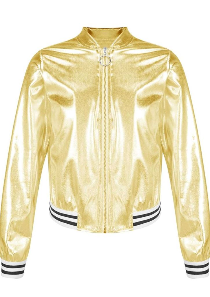 Kinder Jungen Mädchen Gr. 164 Cm Metallic Jacke Kürze Jacke Langarmig Sweat Jacke Vintage Disco Outfits Kostüm für Halloween Karneval Party