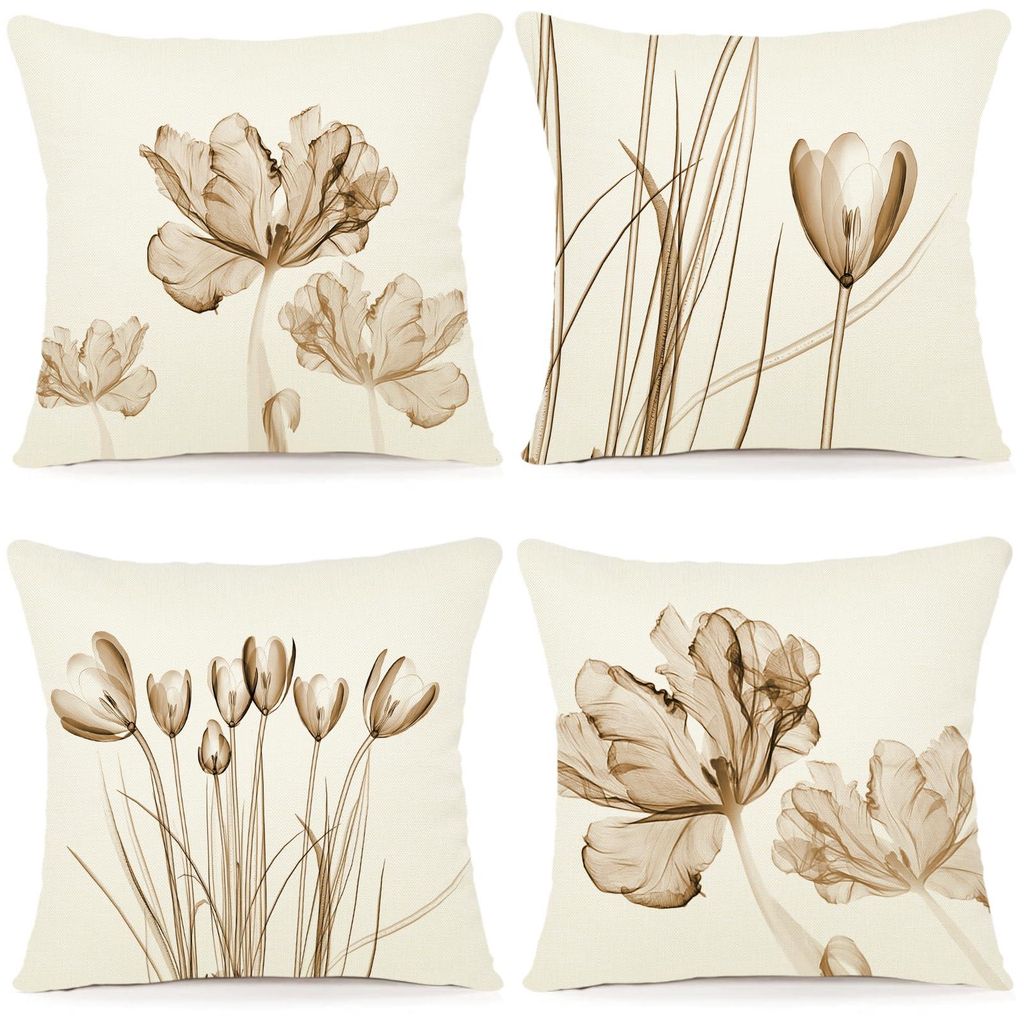 4er-Set Kissenbezüge mit Blumenmuster, 50 x 50 cm, dekorative Outdoor-Kissen, Leinenkissenbezüge, florales Aquarellmotiv für Sofa, Wohnzimmer, D...
