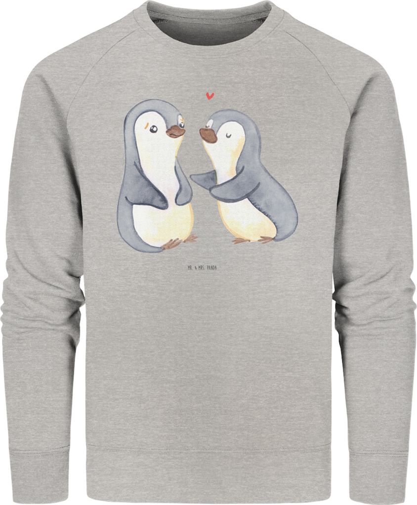 Mr. & Mrs. Panda Baumwoll Pullover Pinguine trösten Größe L - Heather Grey - Geschenk, Sweater, Mitbringsel, Pulli, Sweatshirt, Hochzeitstag, f...