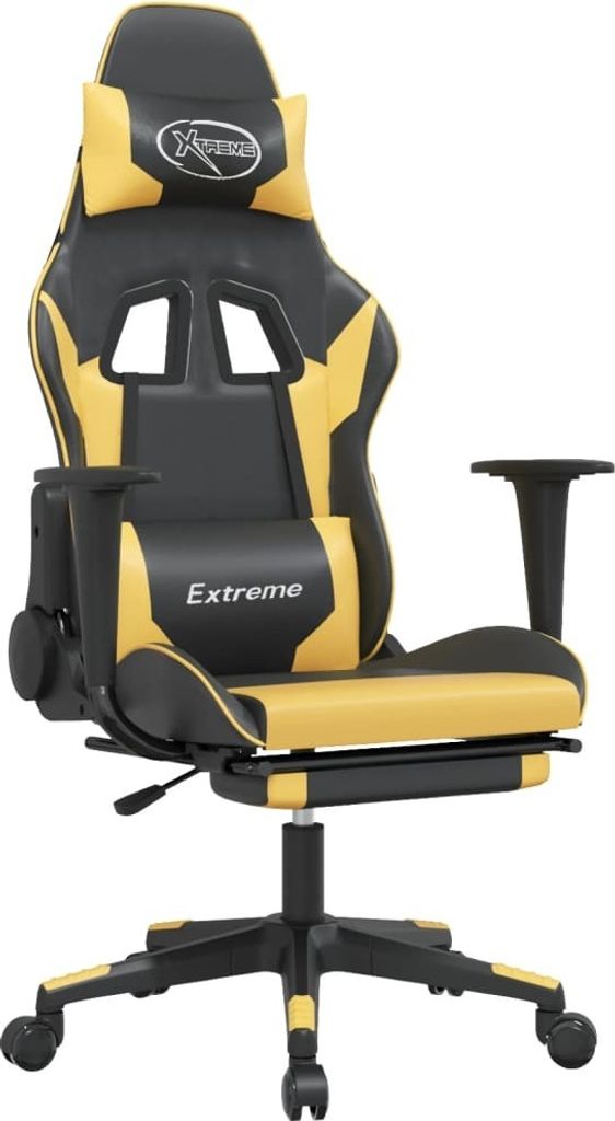 vidaXL Gaming-Stuhl mit Massage & Fußstütze Schwarz Golden Kunstleder
