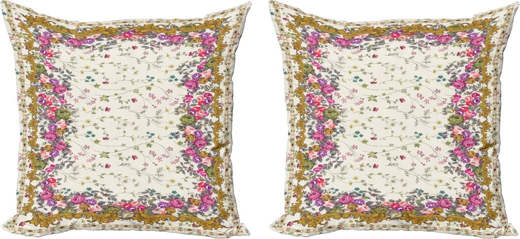 ABAKUHAUS orientalisch Kissenbezug Set (2Stück), Botanical Nature Artsy mit Flourish Bereich der Soft-Frühlings-Blumen, 40 x 40 cm, Sahne und Meh...