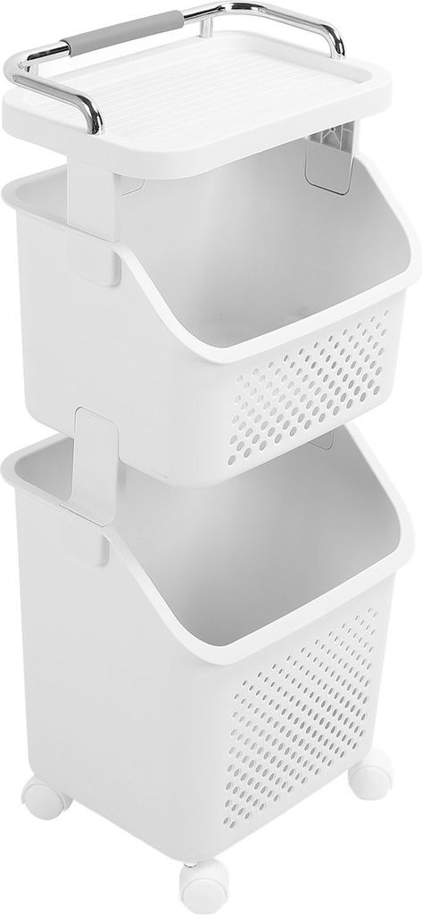 Rolling Laundry Hamper PP ABS Laundry Shelf Clothes Storage Basket Organizer with 4 Wheels for Home Kitchen Bathroom 2 Layers