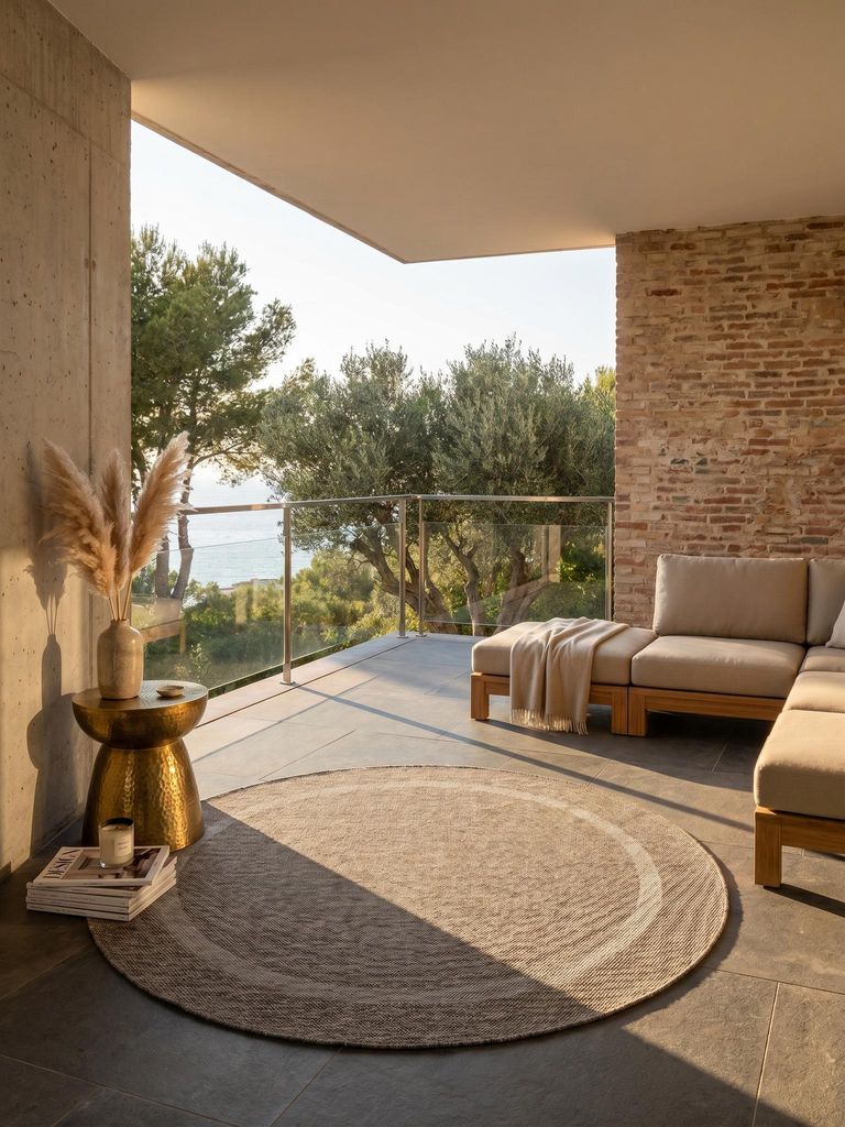 Outdoorteppich Unifarben UV-Beständig Waschbar Strapazierfähig | Rund Braun 200x200 cm Küche Balkon UV-Beständig | ALSTER – Kadima Design