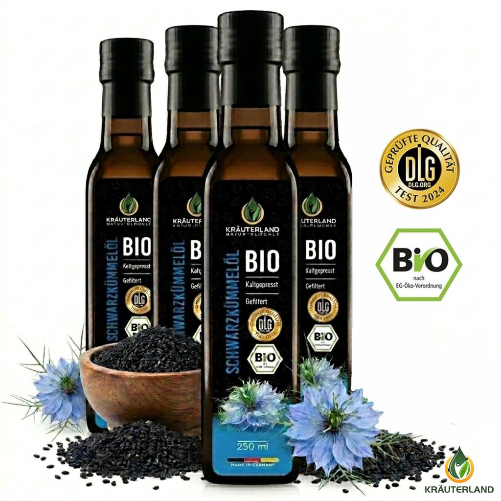 Kräuterland Premium Schwarzkümmelöl 4x 250ml gefiltert, Produktbild 