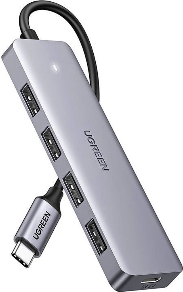 Ugreen Hub 4-in-1 USB-C Adapter to 4× USB 3.0 + USB-C Gray Productafbeelding 