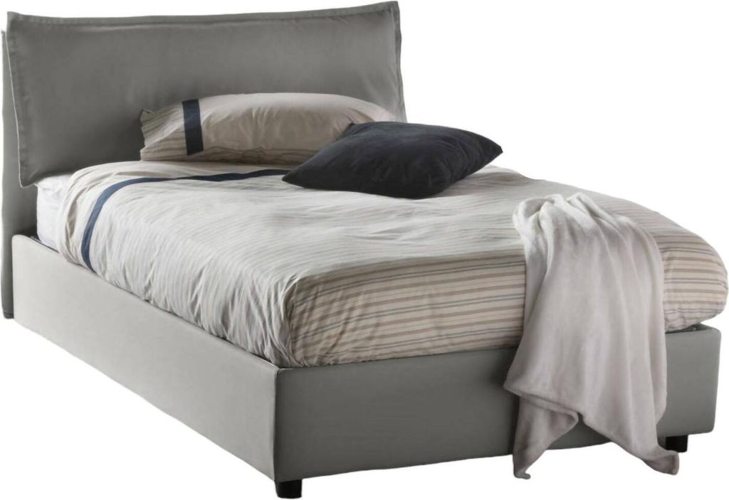 Quadratisches und halbes Bett Desirée, Containerbett mit Stoffbespannung, 100% Italy, Frontöffnung, inklusive Matratze Cm 120x190, Grau