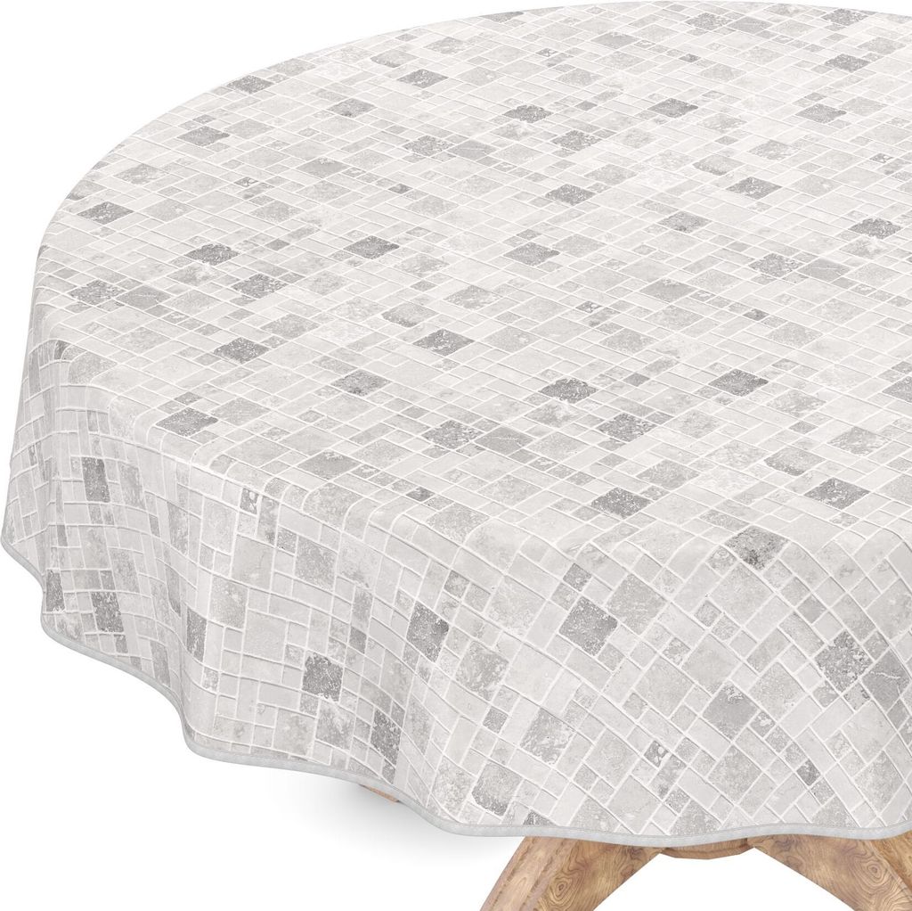Tischdecke Wachstuch Gestreift Grau Robust Wasserabweisend Rund 140 cm