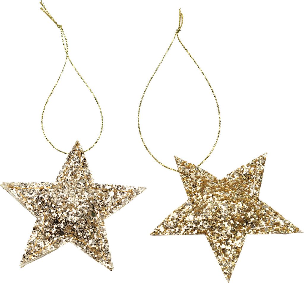 Oblique Unique 2er Set Sterne Anhänger Weihnachten Glitzer Aufhänger Deko für Advent Weihnachtsdeko Baumschmuck - gold