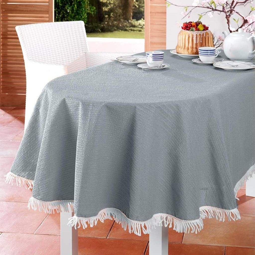 EMHELLE Gartentischdecke Garten Balkon Terrasse 150 x 210 cm Oval, Silbergrau