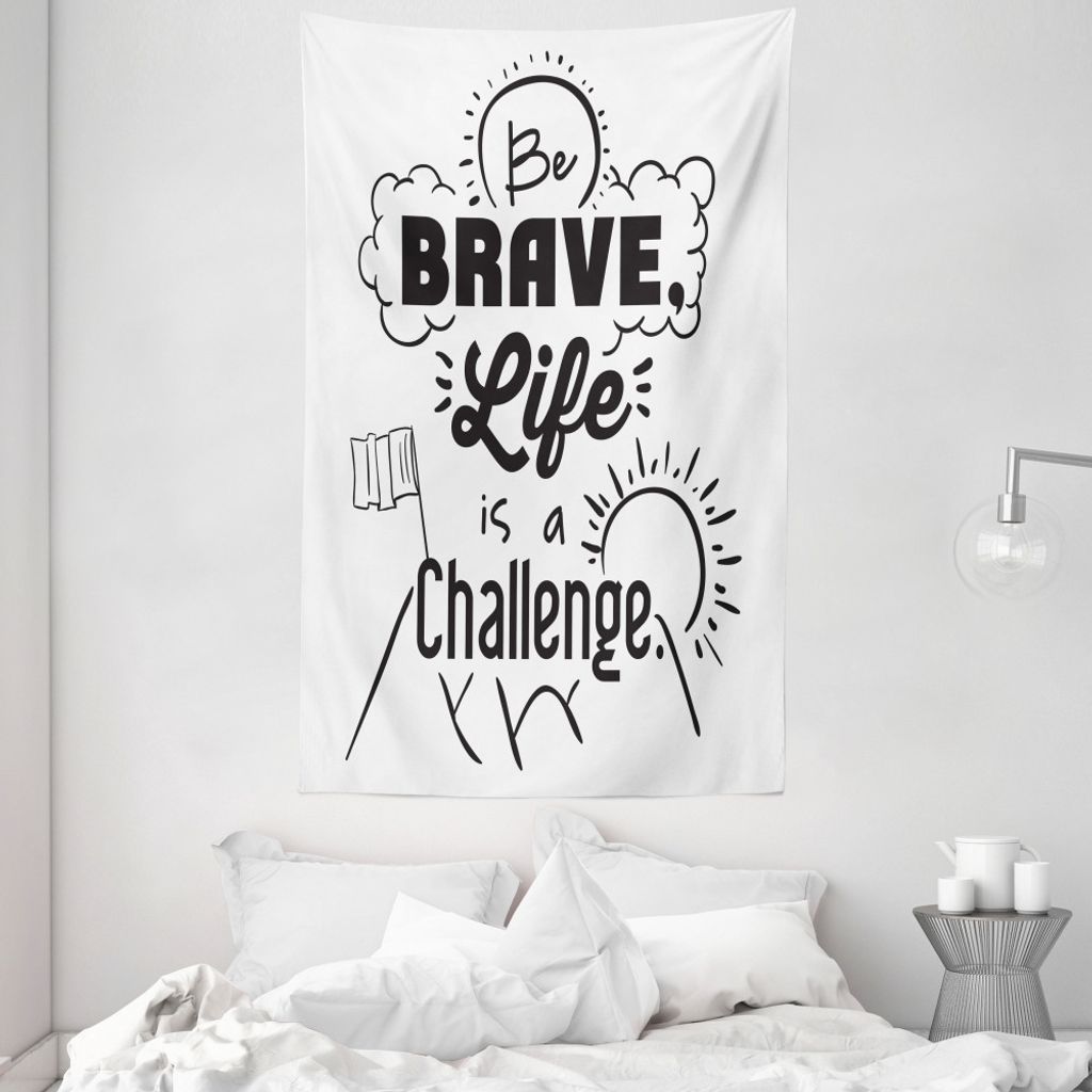 ABAKUHAUS Zitate Wandteppich und Tagesdecke, Be Brave Themed Slogan aus Weiches Mikrofaser Stoff Waschbar ohne Verblassen Digitaldruck, 140 x 230 c...