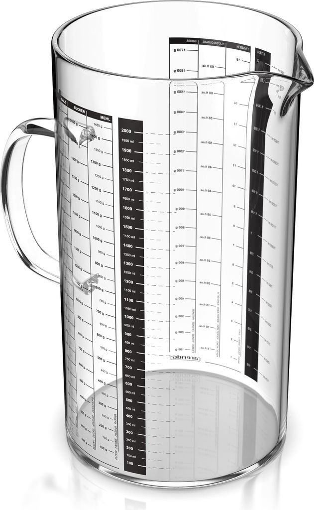 Arendo Messbecher aus Glas, 2 l Glas Messkrug Set, Borosilikatglas, hitzebeständig, Küchenbehälter, Glas, präzise Skala, hitzebeständig, mikro...