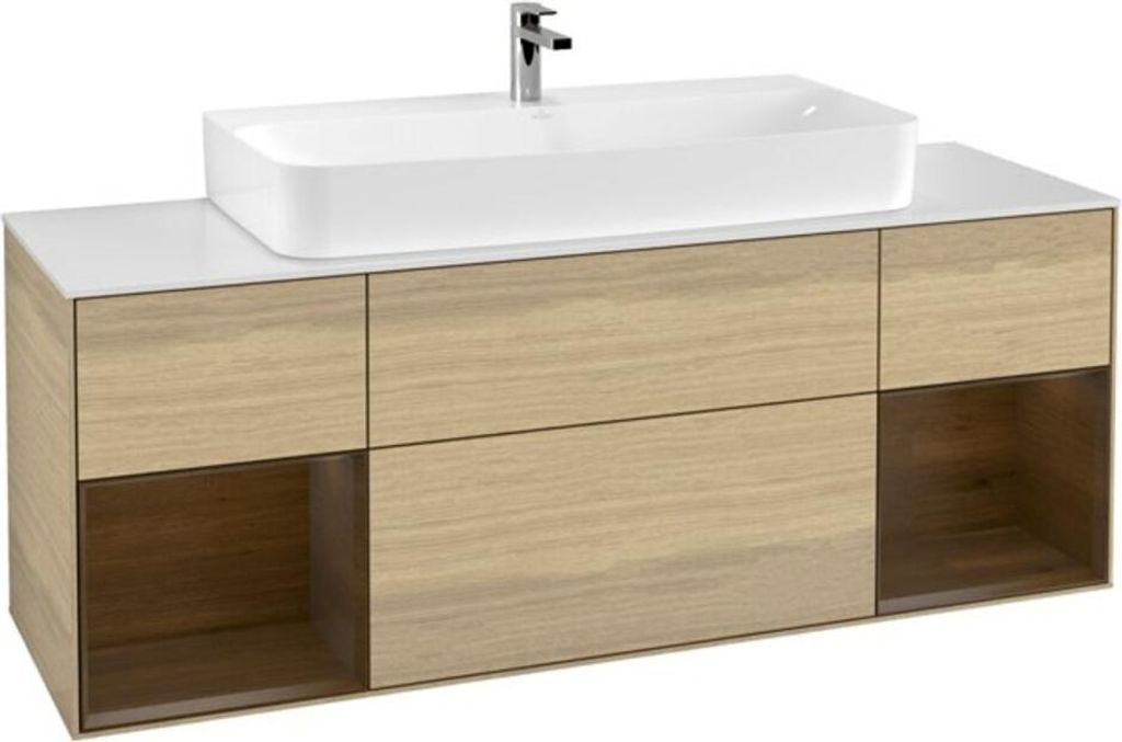 V&B Waschtischunterschrank Wandbeleuchtung Finion 160cm, Regal Walnut Veneer, Oak Veneer
